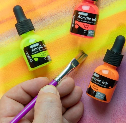  סט 6 דיו אקרלי FLUORO ACRYLIC INK (גוונים זוהרים)