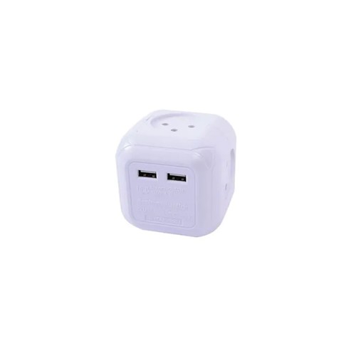 קובייה מפצל חשמל 4 שקעים ו-2 חיבורים USB