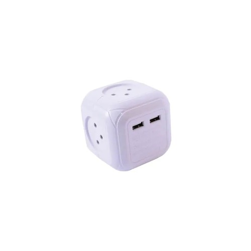 קובייה מפצל חשמל 4 שקעים ו-2 חיבורים USB
