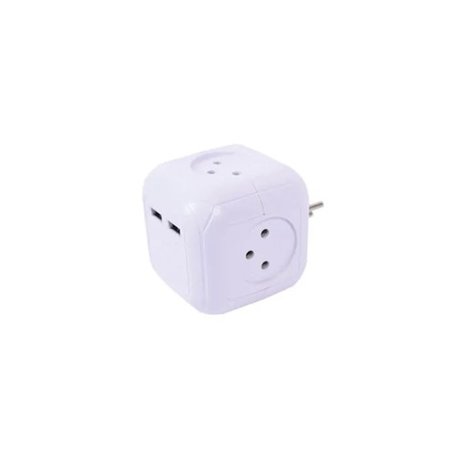 קובייה מפצל חשמל 4 שקעים ו-2 חיבורים USB