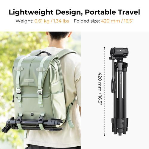 חצובה אוניברסלית עם שלט אלחוטי - K&F Concept B174A1 Aluminum Travel Tripod with Bluetooth Remote