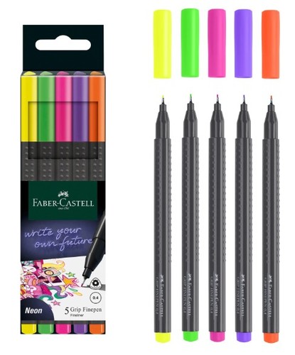 5 עטים צבעוניים זוהרים בעובי 0.4 Grip Finepen 