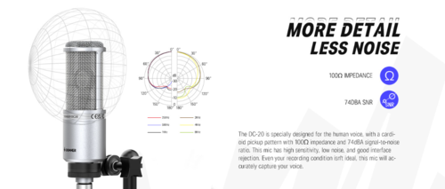 מיקרופון קונדנסר EC2800 עם דיאפרגמה גדולה DC20 מבית DONNER
