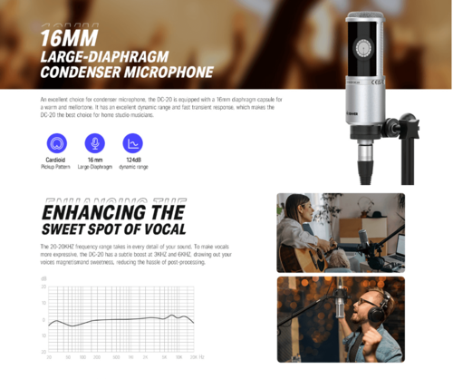 מיקרופון קונדנסר EC2800 עם דיאפרגמה גדולה DC20 מבית DONNER