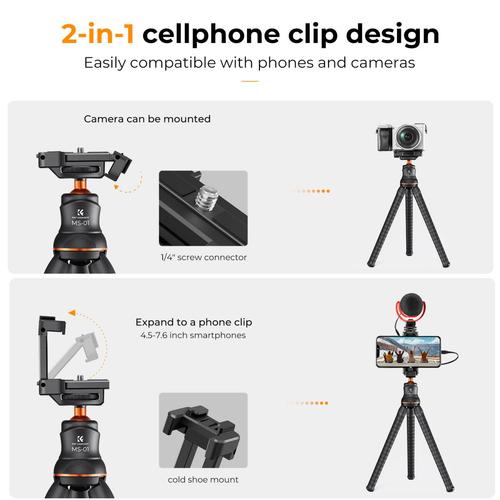 חצובה גמישה K&F Concept MS01 Octopus Flexible Tripod + Bluetooth Remote