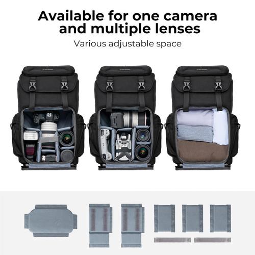 תיק גב לצילום לשימוש רב תכליתי - K&F Concept Multifunctional Camera Backpack 25L (Black)