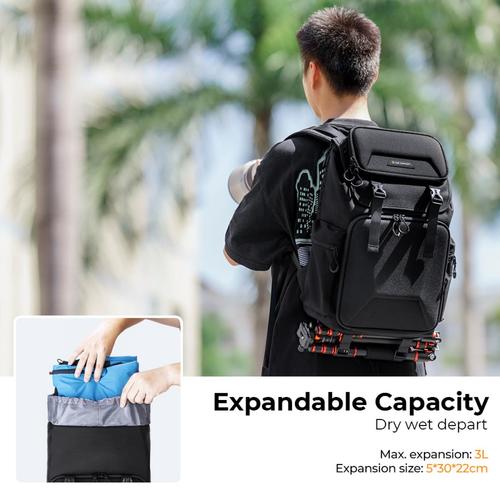 תיק גב לצילום לשימוש רב תכליתי - K&F Concept Multifunctional Camera Backpack 25L (Black)
