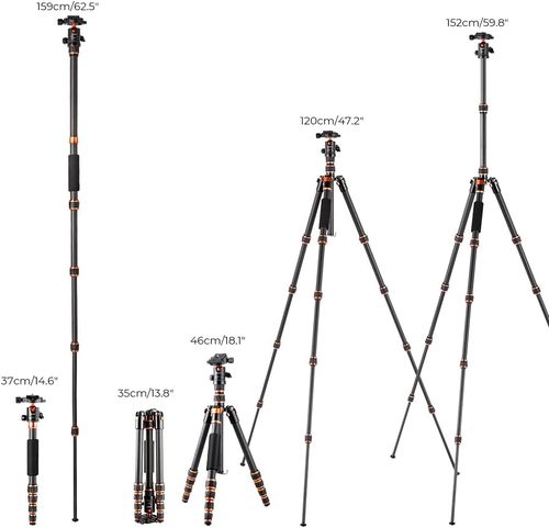 חצובת סיבי פחמן עם ראש כדורי - K&F Concept BA225 Professional Carbon Fiber Tripod C225C0 + BH-25