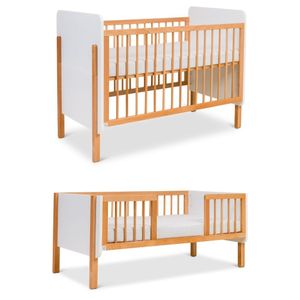 מיטת תינוק מעץ משולב MDF עם קיט שהופך אותה למיטת מעבר - וינה לבן/טבעי