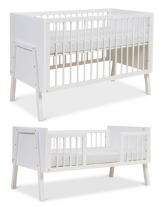 מיטת תינוק מעץ משולב MDF עם קיט שהופך אותה למיטת מעבר - קמליה לבן