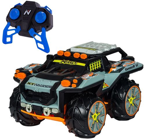 מכונית מפלצת שטח אמפיבית עם שלט וטעינת USB מתאימה לכל שטח (חול, בוץ, שלג ואפילו מים) VaporizR XT - אפור