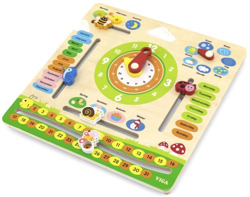 לוח שנה רב פעילויות מעץ עם שעון, הכרת חודשי השנה, עונות, ימות השבוע, מזג אויר ועוד (כיתוב באנגלית)