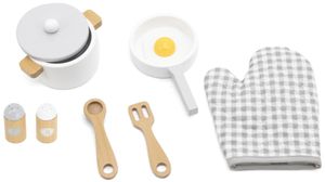 סט כלי מטבח עם כפפה לבישול 9 חלקים מעץ - אפור