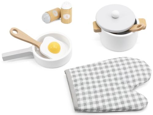 סט כלי מטבח עם כפפה לבישול 9 חלקים מעץ - אפור