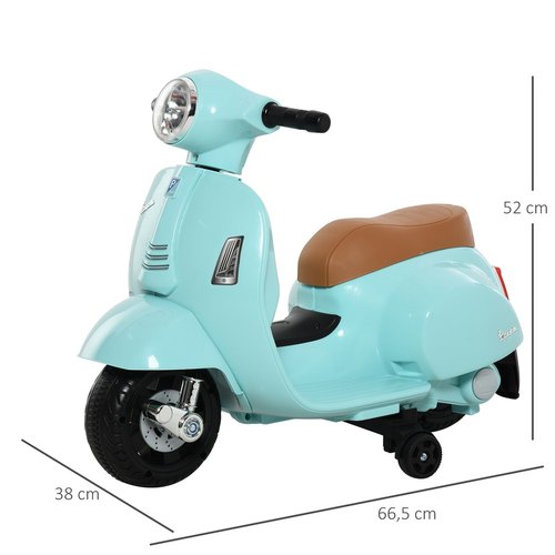 בימבה אופנוע ממונעת 6V וספה VESPA עם גלגלי עזר, מונע התהפכות, אורות ואפקטים קוליים בעברית- אפרסק ורוד  