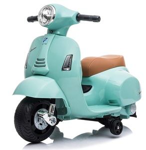 בימבה אופנוע ממונעת 6V וספה VESPA עם גלגלי עזר, מונע התהפכות, אורות ואפקטים קוליים בעברית - טורקיז 