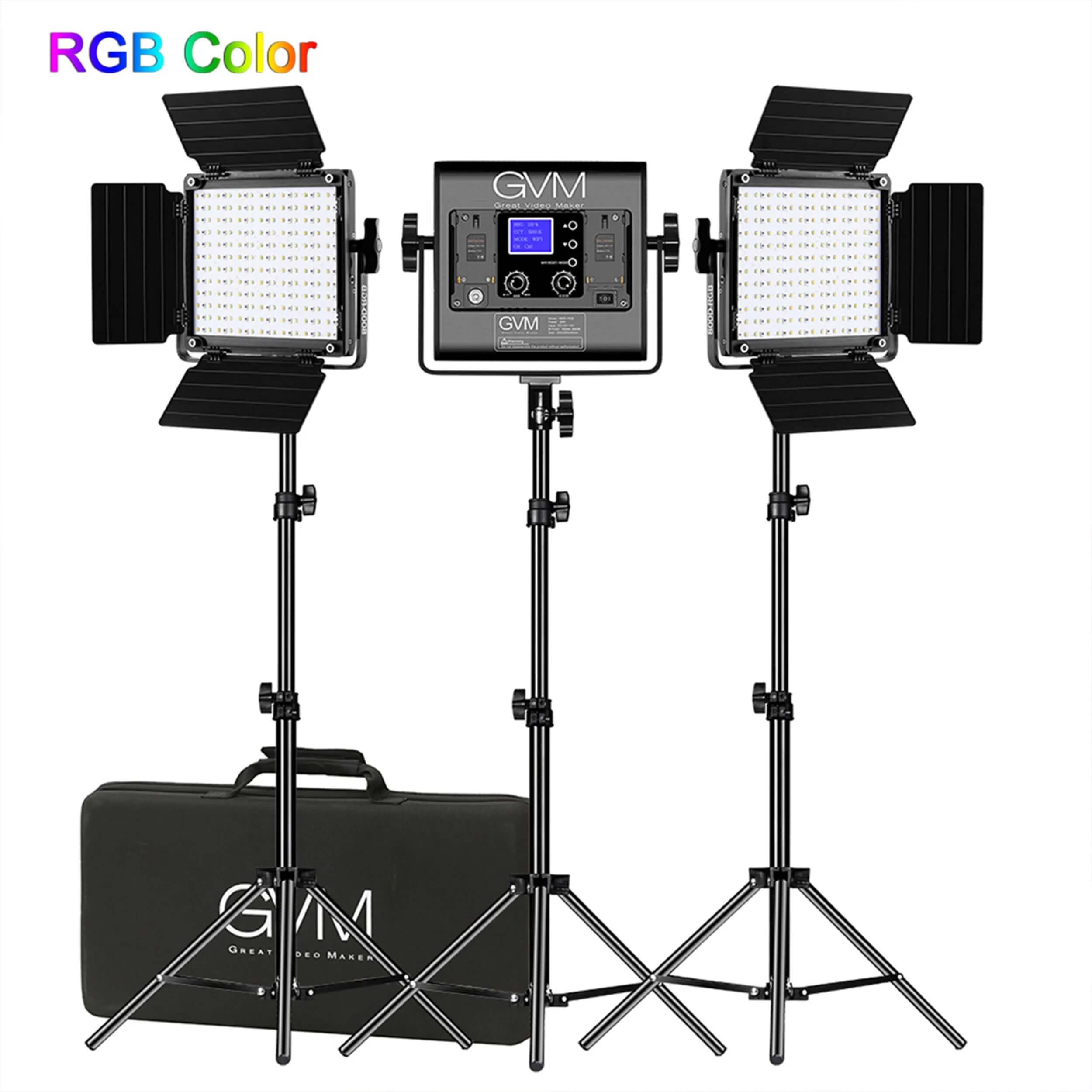 קיט 3 פנסי לד Gvm 800D-RGB-3L