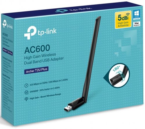 מתאם רשת אלחוטי TP-Link AC600 High Gain Dual Band Archer T2U Plus
