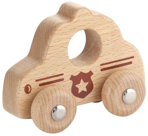 מכונית משטרה עם גלגלים מסתובבים מעץ טבעי