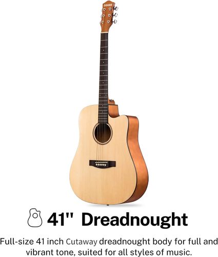 ערכת גיטרה אקוסטית DAD140C בצבע טבעי EC1250 + תיק + קאפו + רצועה + קורס אונליין + מפרטים ועוד | מהבאנדלים המשתלמים בישראל מבית DONNER