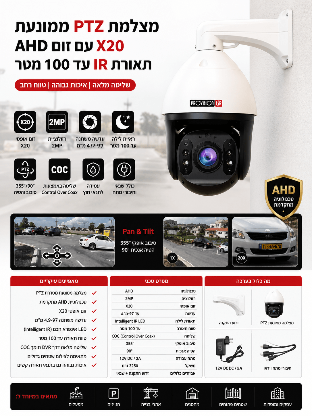 PROVISION PTZ – מצלמת זום כפול 20
