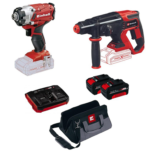 סט נטען 18V מברגת אימפקט + פטישון + 2 סוללות 4 אמפר EINHELL SET-FRANCE 