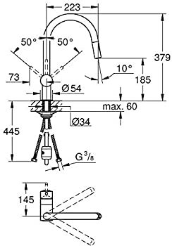 ברז מטבח נשלף GROHE סדרת מינטה 32321AL2 גוון גרפיט-יבואן רישמי
