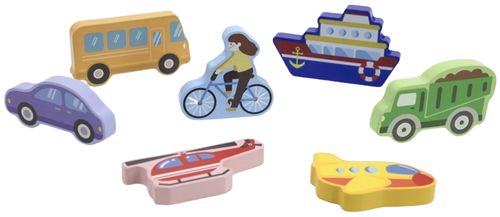 פאזל תלת מימד לפעוטות מעץ עבה 7 חלקים - כלי תחבורה