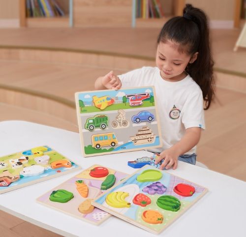 פאזל תלת מימד לפעוטות מעץ עבה 7 חלקים - כלי תחבורה
