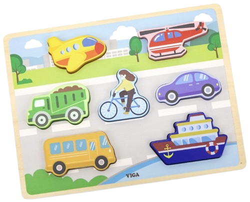 פאזל תלת מימד לפעוטות מעץ עבה 7 חלקים - כלי תחבורה