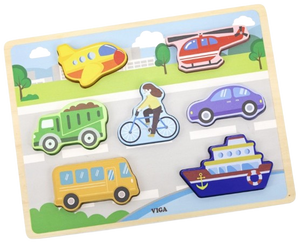 פאזל תלת מימד לפעוטות מעץ עבה 7 חלקים - כלי תחבורה