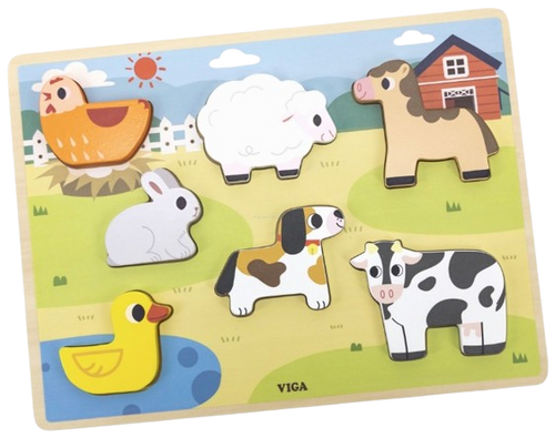 פאזל תלת מימד לפעוטות מעץ עבה 7 חלקים - חווה