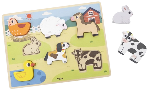 פאזל תלת מימד לפעוטות מעץ עבה 7 חלקים - חווה