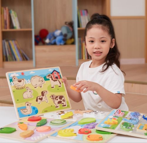 פאזל תלת מימד לפעוטות מעץ עבה 7 חלקים - חווה