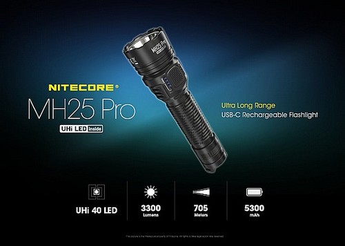 פנס יד נייטקור נטען 3300 לומן MH25 PRO למרחק 705 מ'