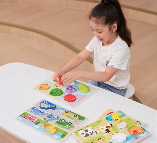 פאזל תלת מימד לפעוטות מעץ עבה 7 חלקים - פירות