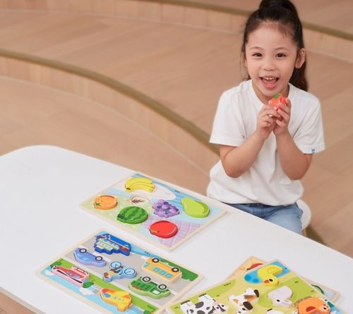 פאזל תלת מימד לפעוטות מעץ עבה 7 חלקים - פירות