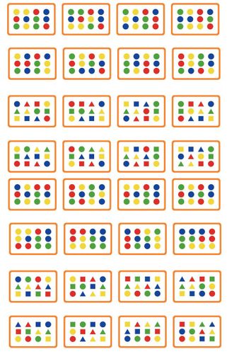 משחק לוח דו-צדדי התאמת צורות וצבעים עם 16 כרטיסיות דוגמא