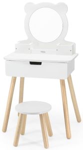 סט שידת איפור מפוארת לילדים עם מגירה, שרפרף ומראה