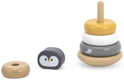 מגדל טבעות מעץ מלא 6 חלקים - פינגווין