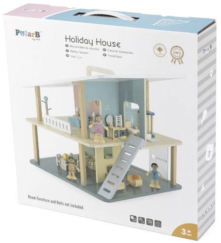 בית בובות Holiday דו-קומתי עם 5 חדרים וידית נשיאה מעץ מלא