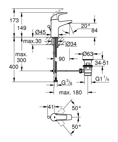 ברז פרח START CURVE פיה קצרה כרום ניקל GROHE