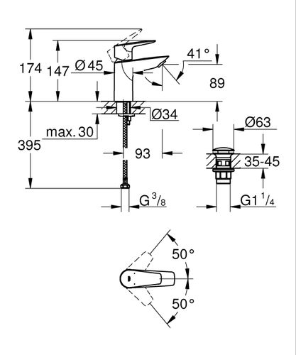 ברז פרח START EDGE פיה קצרה כרום ניקל GROHE