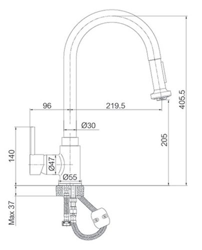 ברז מטבח נשלף ARCO כרום ניקל AQUILA PREMIUM