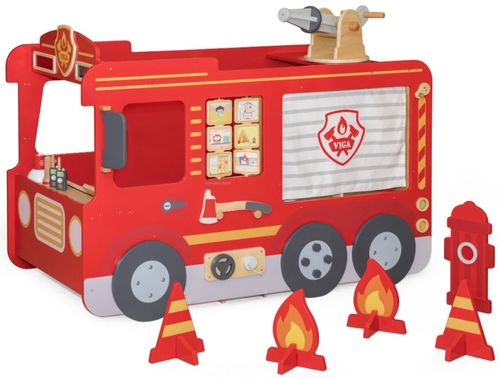 כבאית ענקית עם זרנוק מים, צינור, סולם, מטף, ברז כיבוי ומגוון פעילויות, אביזרים, אורות וצלילים