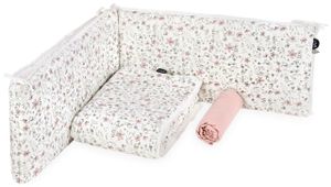 סט מצעים 3 חלקים למיטת תינוק מבד 100% כותנה - פרחוני ורדרד