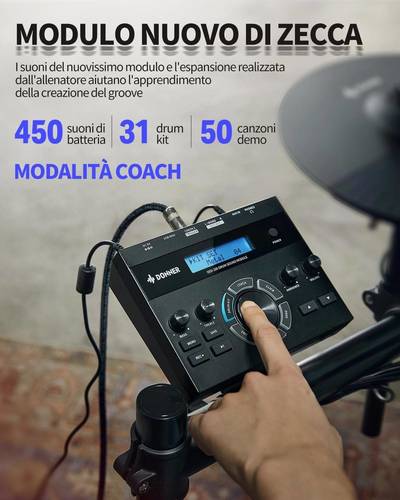 מערכת תופים אלקטרונית DED-200P+כסא+אוזניות ומקלות לתופים מבית DONNER