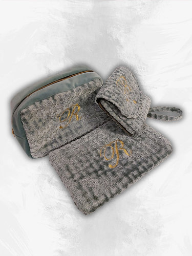 סט 3 תיקים תואמים בתוספת רקמה תיק איפור, תיק רחצה ותיק תכשיטים