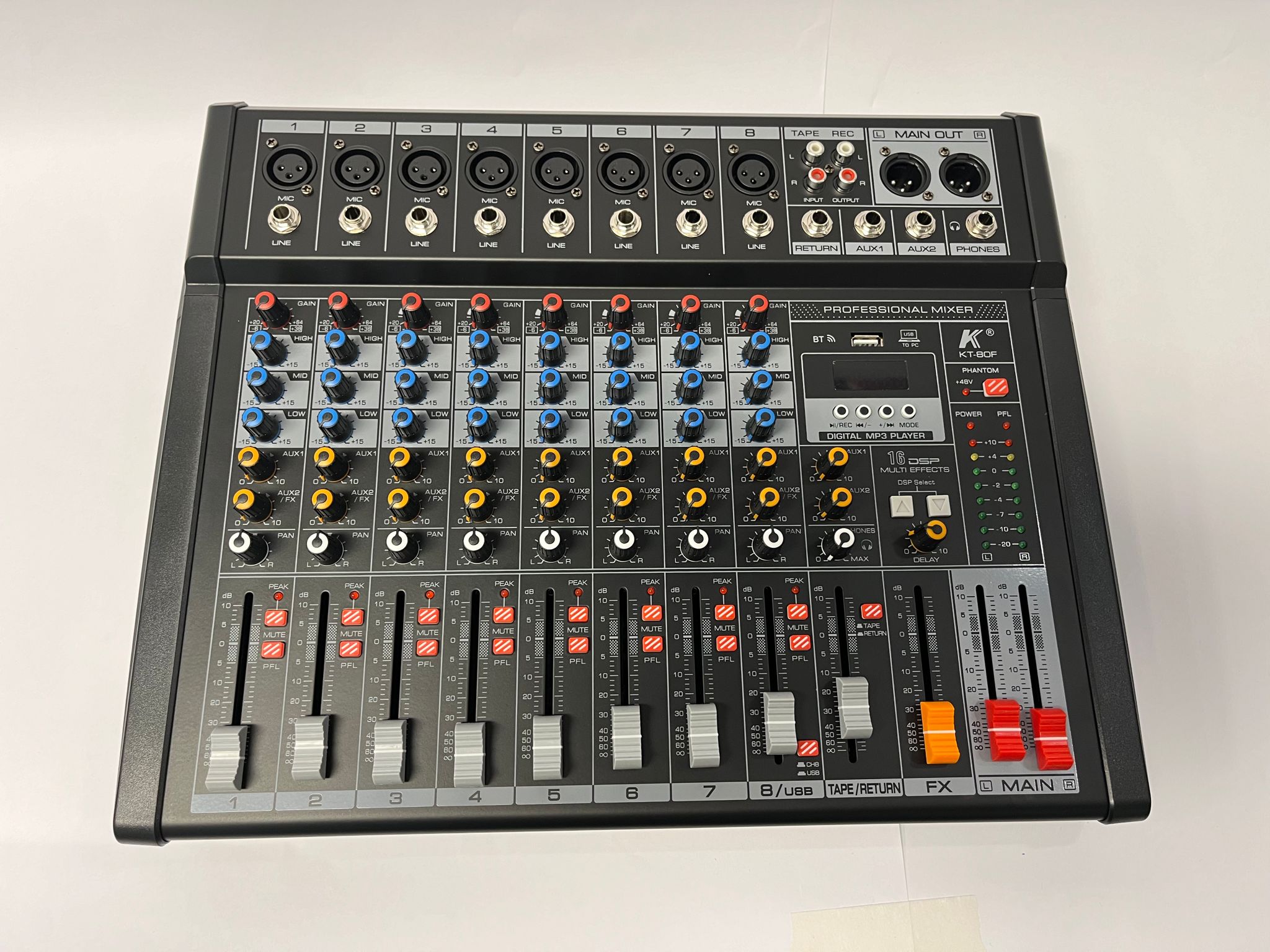מיקסר 8 ערוצים XLR עם בלוטוס ואפקטים KARSECT KT-0080F