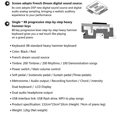 פסנתר חשמלי 88 קלידים שקולים עם BLUETOOTH בצבע שחור LDP-S160 מבית LEGRAND